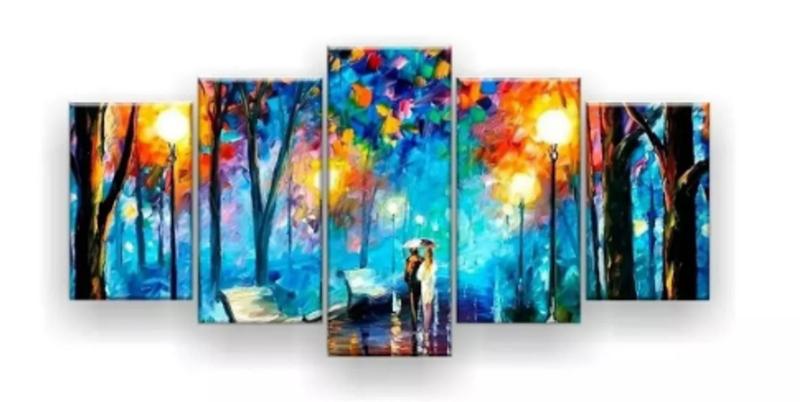 Imagem de Conjunto 5 Quadros Casal No Bosque Romantico"