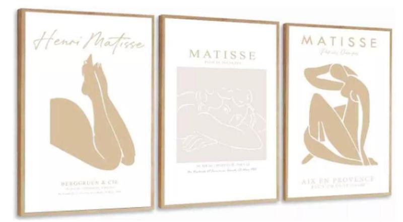 Imagem de Conjunto 5 Quadros Decorativos Abstrato Mulher Matisse Bege"