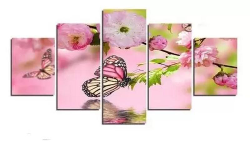 Imagem de Conjunto 5 Quadros Decorativos borboleta flores "