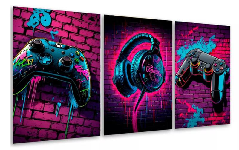 Imagem de Conjunto 5 Quadros Decorativos Controle Gamer Jogos Headset Nerd"