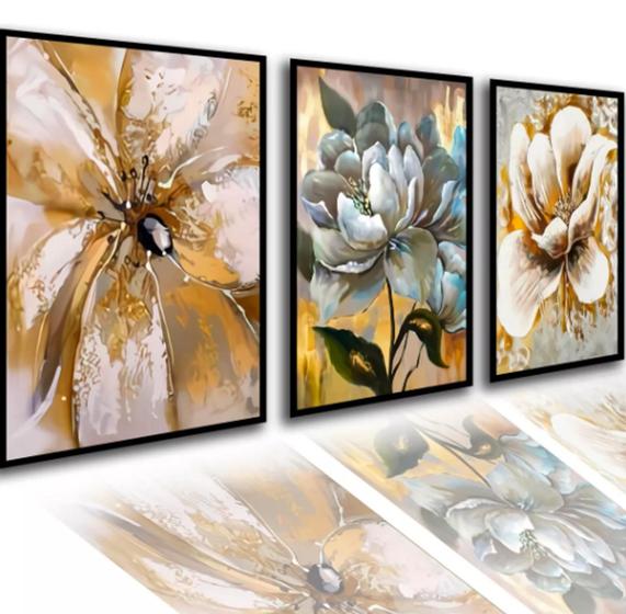 Imagem de Conjunto 5 Quadros Decorativos Flor De Ouro"