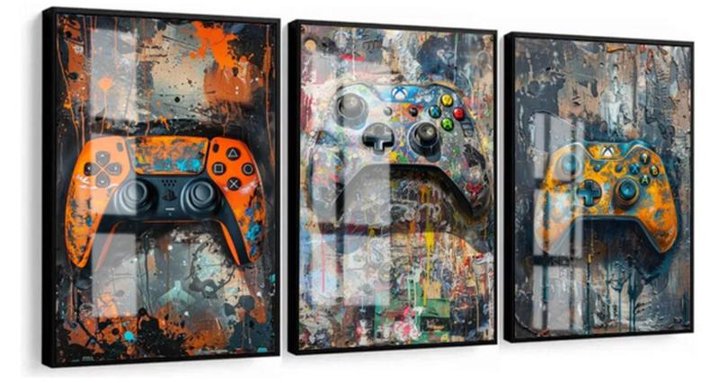 Imagem de Conjunto 5 Quadros Decorativos Gamer Geek Nerd Controle"