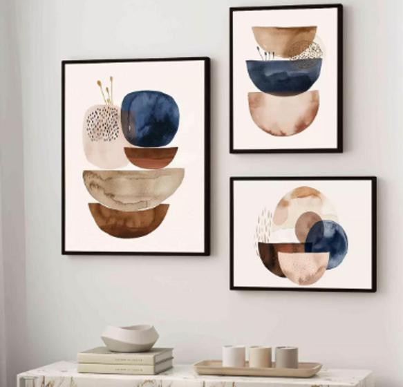 Imagem de Conjunto 5 Quadros Decorativos Geométrico Moderno Azul Marrom"