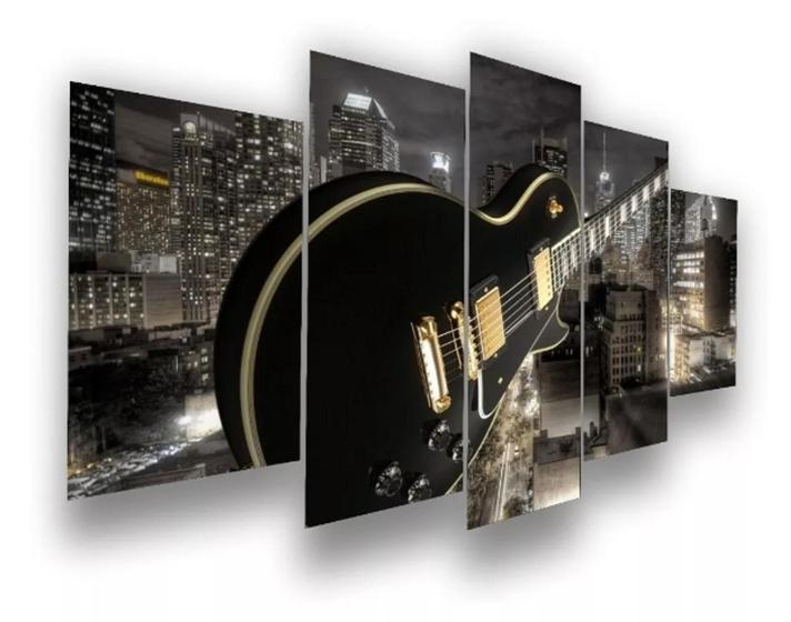 Imagem de Conjunto 5 Quadros Decorativos Guitarra Preta Show "