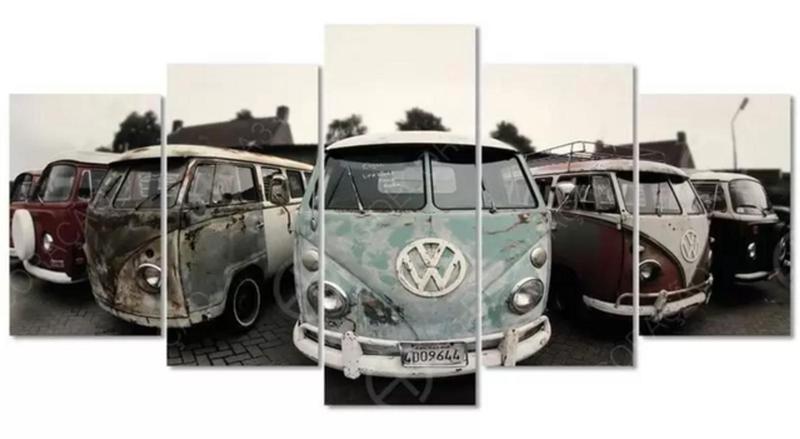 Imagem de Conjunto 5 Quadros Decorativos kombi wolksvagem antigo retro "