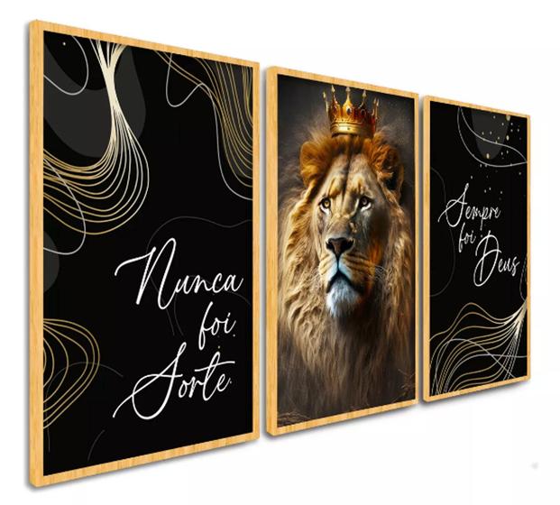 Imagem de Conjunto 5 Quadros Decorativos Leão Frase Jesus Fé Deus"