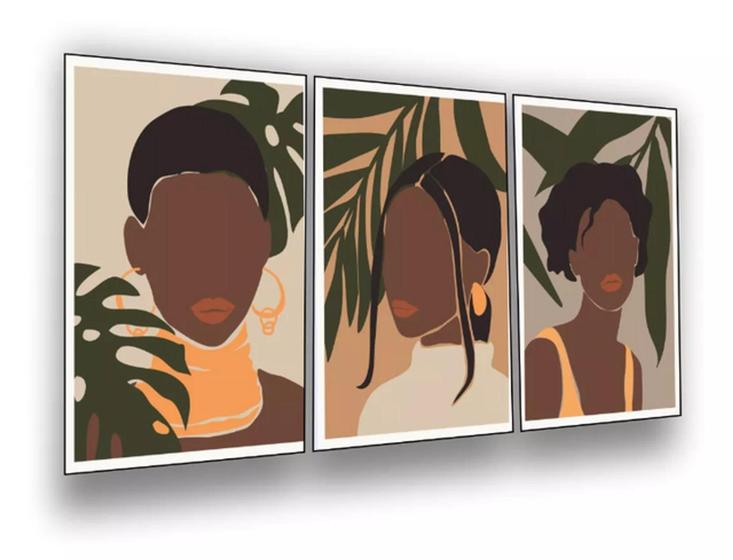 Imagem de Conjunto 5 Quadros Decorativos Mulheres Negras Abstrato Sala"