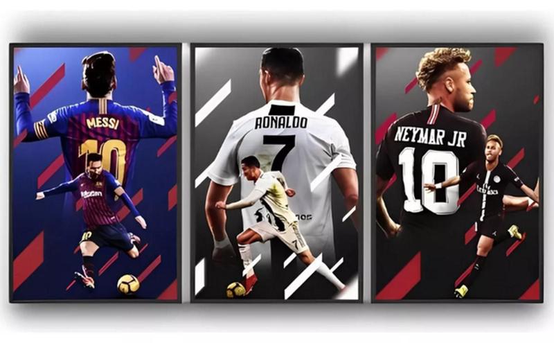 Imagem de Conjunto 5 Quadros Decorativos Neymar Cristiano Ronaldo Messi Futebol"