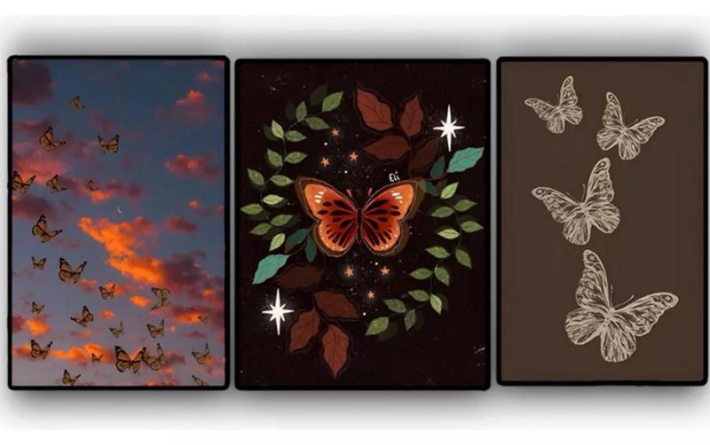 Imagem de Conjunto 5 Quadros Decorativos Nuvem Borboletas Liberdade Natureza"