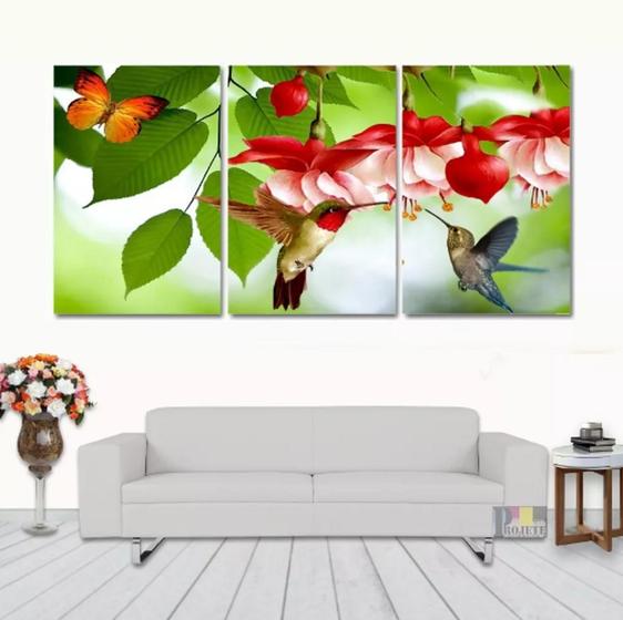 Imagem de Conjunto 5 Quadros Decorativos Obeija Flor Borboleta"