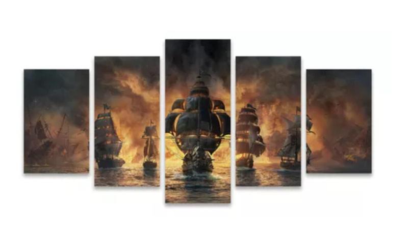 Imagem de Conjunto 5 Quadros Decorativos piratas chamas"