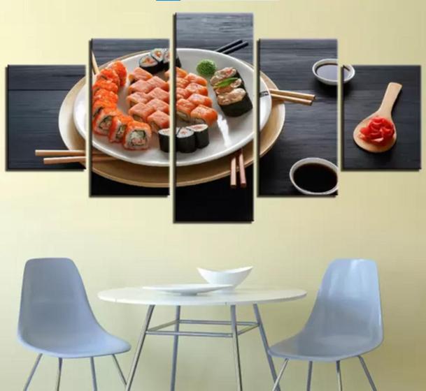 Imagem de Conjunto 5 Quadros Decorativos restaurantes japones sushi "