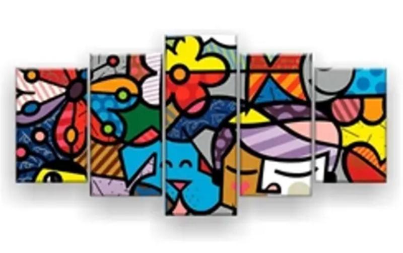 Imagem de Conjunto 5 Quadros Decorativos Romero Brito