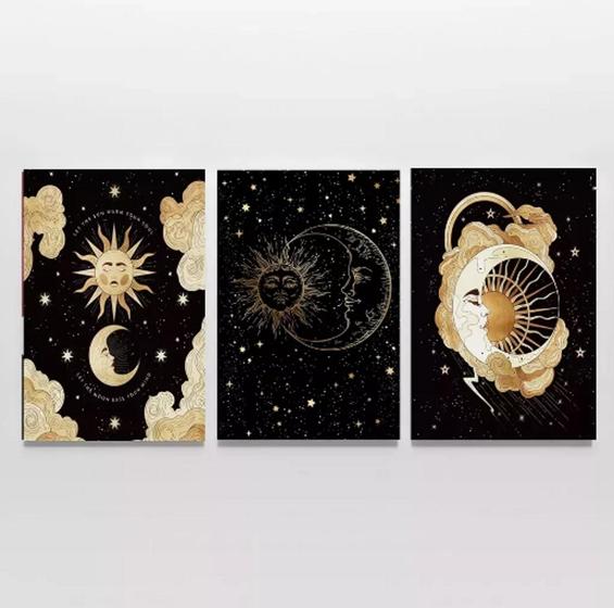 Imagem de Conjunto 5 Quadros Decorativos Sol E Lua Lindos Estrelas Universo"