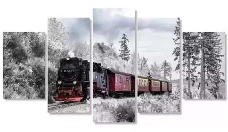 Imagem de Conjunto 5 Quadros Decorativos trein maria fumaça