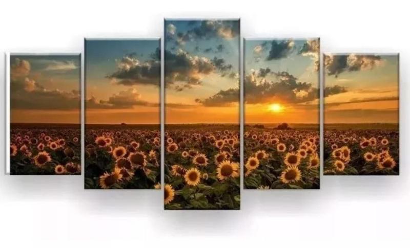 Imagem de Conjunto 5 Quadros Girassóis Entardecer"