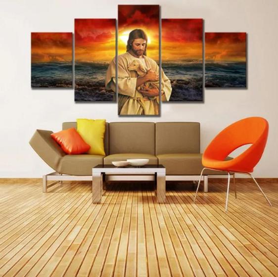 Imagem de Conjunto 5 Quadros Jesus E O Cordeiro"