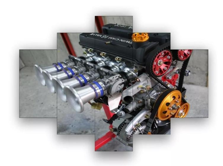 Imagem de Conjunto 5 Quadros Oficina Motor Aberto"