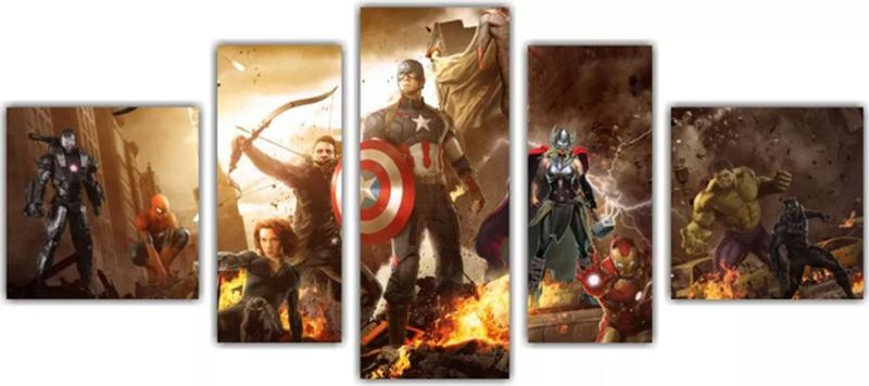 Imagem de Conjunto 5 Quadros Super Herois Capitao America Homem De Ferro"