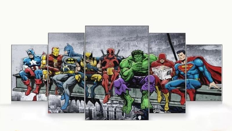 Imagem de Conjunto 5 Quadros Vingadores Liga Justiça "
