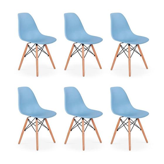 Imagem de Conjunto 6 Cadeiras Charles Eames Eiffel Wood Base Madeira - Azul Claro