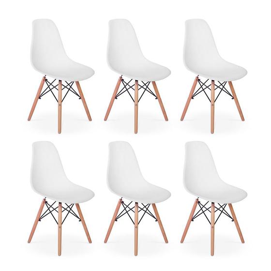 Imagem de Conjunto 6 Cadeiras Charles Eames Eiffel Wood Base Madeira - Branca