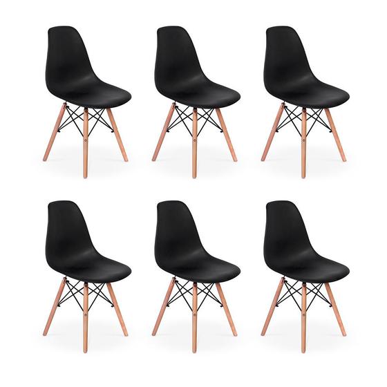 Imagem de Conjunto 6 Cadeiras Charles Eames Eiffel Wood Base Madeira - Preta
