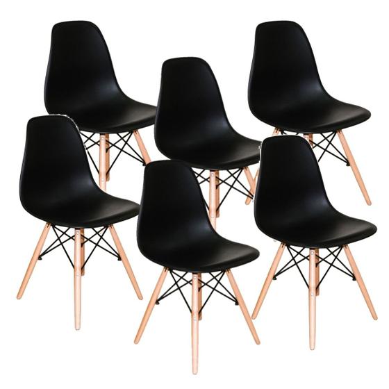 Imagem de Conjunto 6 Cadeiras Charles Eames Eiffel Wood Base Madeira - Preta