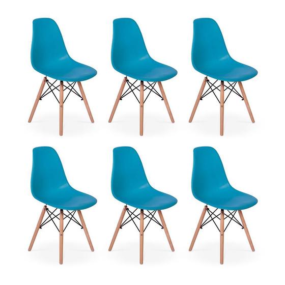 Imagem de Conjunto 6 Cadeiras Charles Eames Eiffel Wood Base Madeira - Turquesa