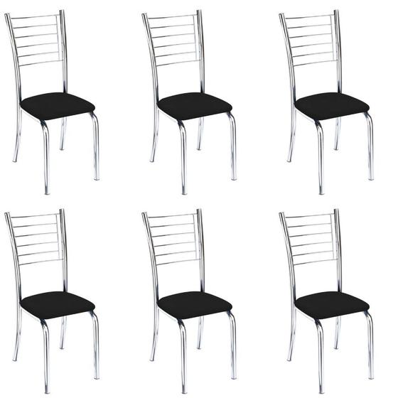 Imagem de Conjunto 6 Cadeiras cromadas para cozinha Super resistente Kiara-Assento Preto