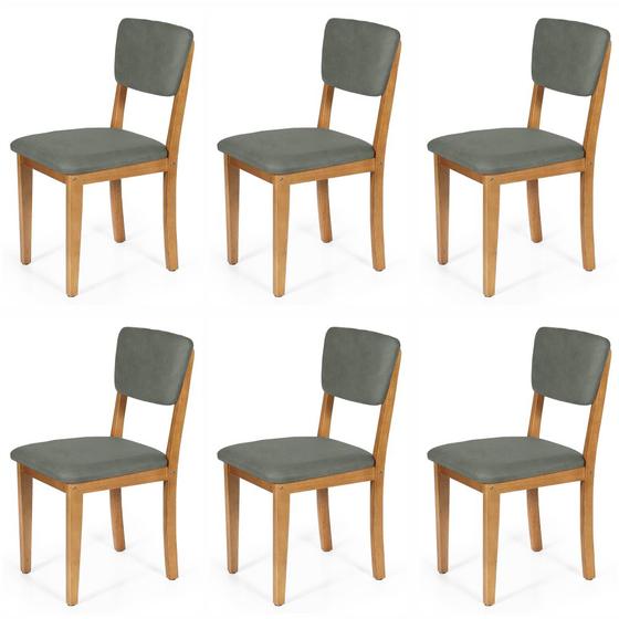 Imagem de Conjunto 6 Cadeiras de Jantar Estofada em Madeira Maciça Ella Cinza