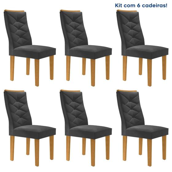 Imagem de Conjunto 6 Cadeiras para Sala de Jantar Germany Espresso Móveis Cinamomo/Off White/Boucle Cinza