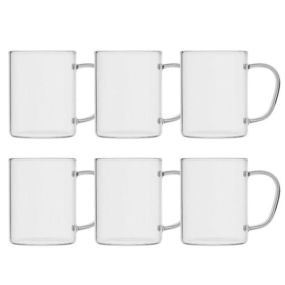 Imagem de Conjunto 6 Canecas Copos de Vidro com Alça Bebidas 450 ml