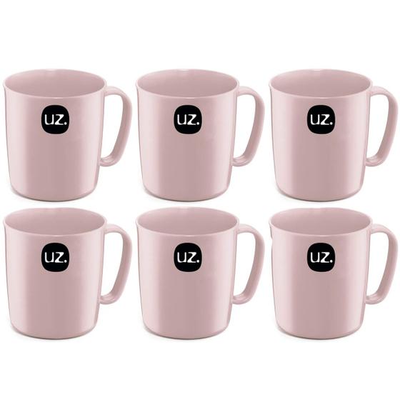 Imagem de Conjunto 6 Canecas Plásticas Escolares com Alças Ergonômica 400ml UZ Rosa