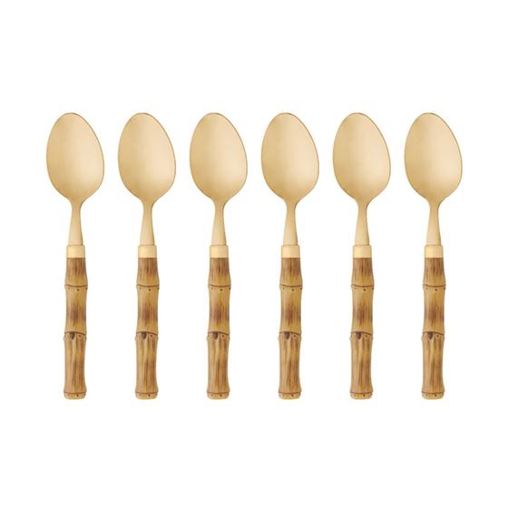 Imagem de Conjunto 6 Colheres de Sobremesa de Aço Inox com Cabo em Plástico Bambu Dourado 18,5cm- Lyor