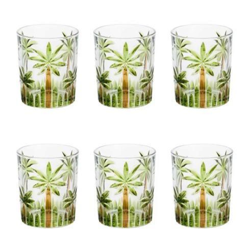 Imagem de Conjunto 6 Copos Baixos em Cristal Palm Tree Handpaint 340ml