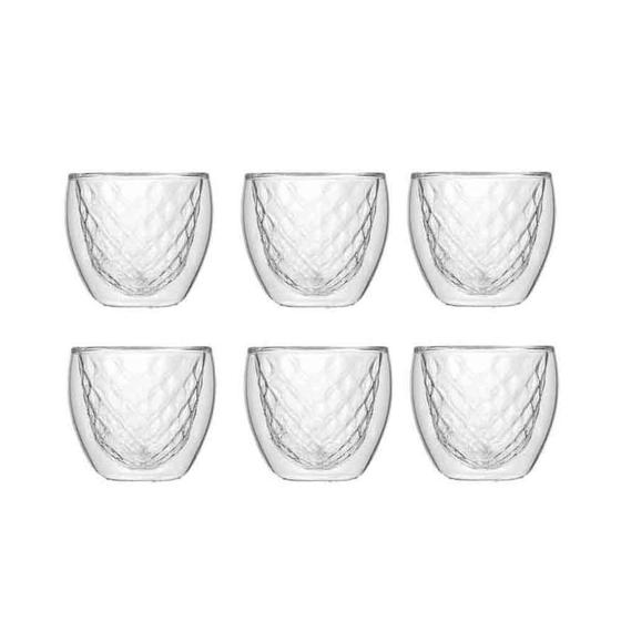 Conjunto 6 Copos Diamond de Vidro Duplo Borossilicato 80ml - FlexInter Imagem de Conjunto 6 Copos Diamond de Vidro Duplo Borossilicato 80ml