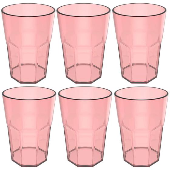 Imagem de Conjunto 6 Copos Jogo De Copos Para Suco Água 400ml Rosa Quartzo