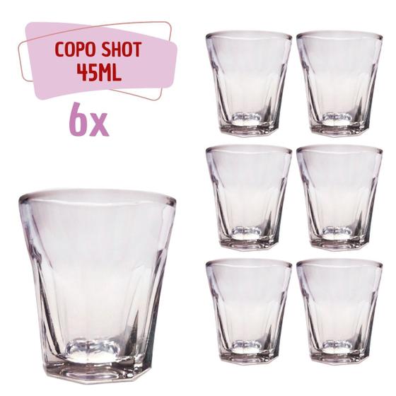 Imagem de Conjunto 6 Copos Shot Vidro Tequila Cachaça Dose 45ml Bar