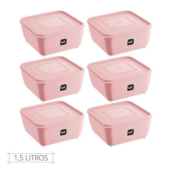 Imagem de Conjunto 6 Pote Rosa Quadrado C Tampa Premium UZ 1,5L