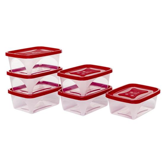 Imagem de Conjunto 6 Potes 750ml Retangular Multiuso Vermelho Jaguar