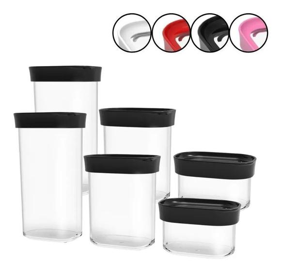 Conjunto 6 Potes Acrílico Hermético Quadrado Alimento Menor preço em Conjunto 6 Potes Acrílico Hermético Quadrado Alimento