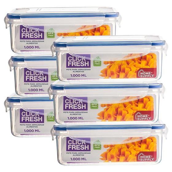 Conjunto 6 Potes Herméticos Retangulares 1.000ML Click Fresh Menor preço em Conjunto 6 Potes Herméticos Retangulares 1.000ML Click Fresh