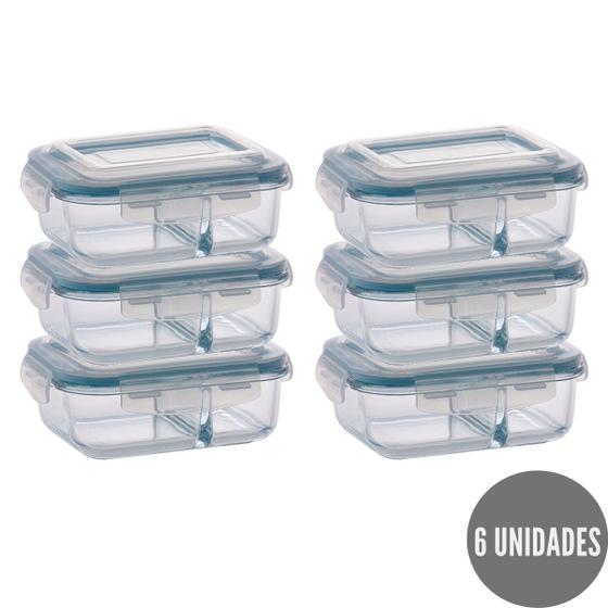 Imagem de Conjunto 6 Potes Retangular c Divisória 1040ml Marmita Fit