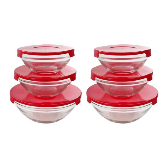 Imagem de Conjunto 6 Potes Tigelas Vasilhas Tamanho 200ml/400ml/550ml Pratico Versátil Resistente