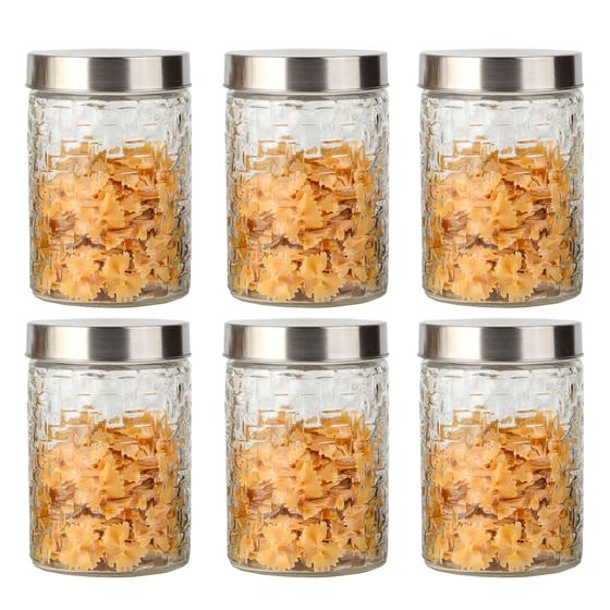 Imagem de Conjunto 6 Potes Vidro Rattan Tampa Inox 1200ml Class Home
