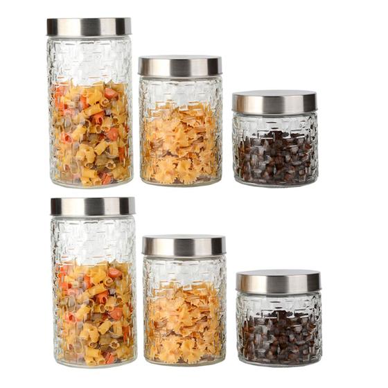 Imagem de Conjunto 6 Potes Vidro Rattan Tampa Inox 800/1200/1700ml