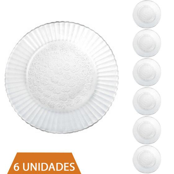 Imagem de Conjunto 6 Pratos Transparente Redondos Fundo 22cm Primavera