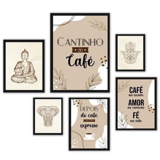 Imagem de Conjunto 6 Quadros Decorativos Café Zen - Madeira Preta - Várias Medidas - Brilhante - Película Acetato - Garantia 3 meses