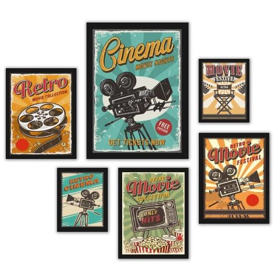 Imagem de Conjunto 6 Quadros Decorativos Cinema - Vidro e Moldura Branca - Medidas Diversas